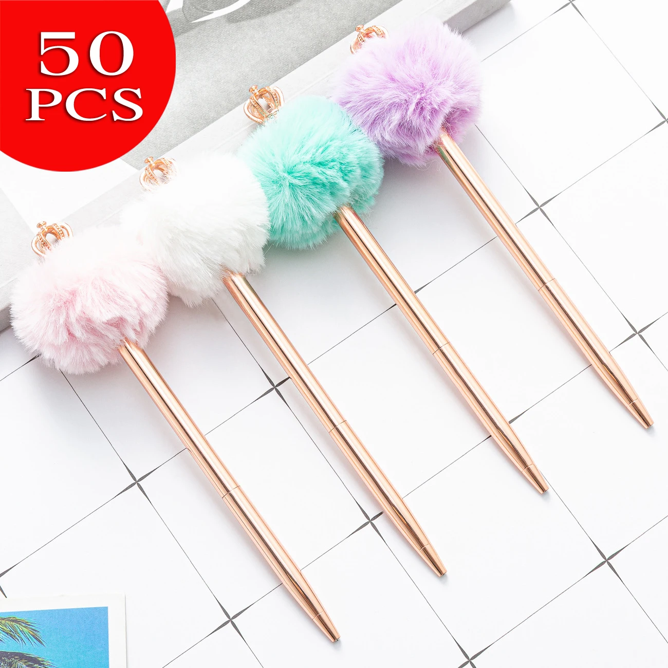 50Pcs Crown Hair Ball Pen Creative Stationery Gift Metal Ball Pen Cute Office Small Fresh Plush Pen
50Pcs Crown Hair Ball Pen Creative Stationery Gift Metal Ball Pen Cute Office Small Fresh Plush Pen