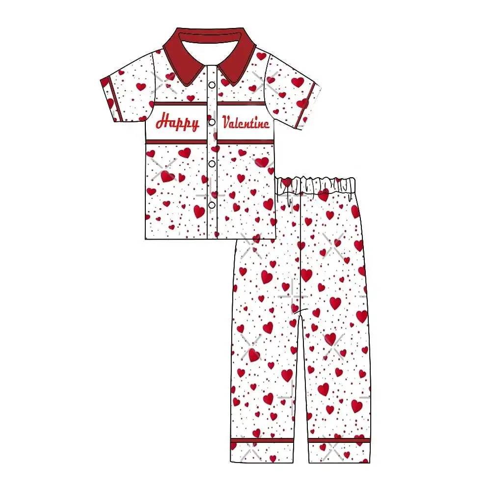 Wholesale kids boutique pajamas set Valentines short sleeves Love Heart print boys sleepwear
Wholesale kids boutique pajamas set Valentines short sleeves Love Heart print boys sleepwear