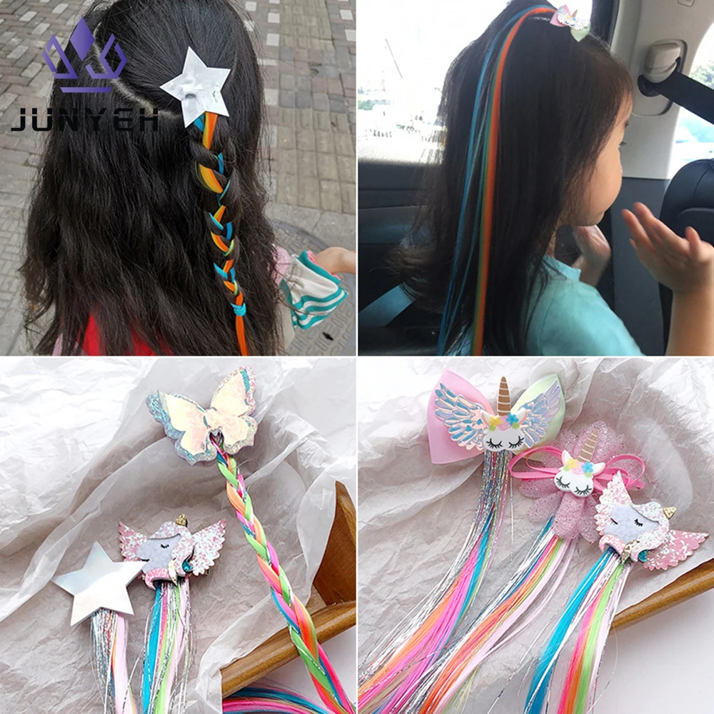 

Hair Clips For Girls Colorful Kids Unicorn Wig Bow Knot Star Baby Girl Hair Clip Accessories Ponytail Braided Hairband