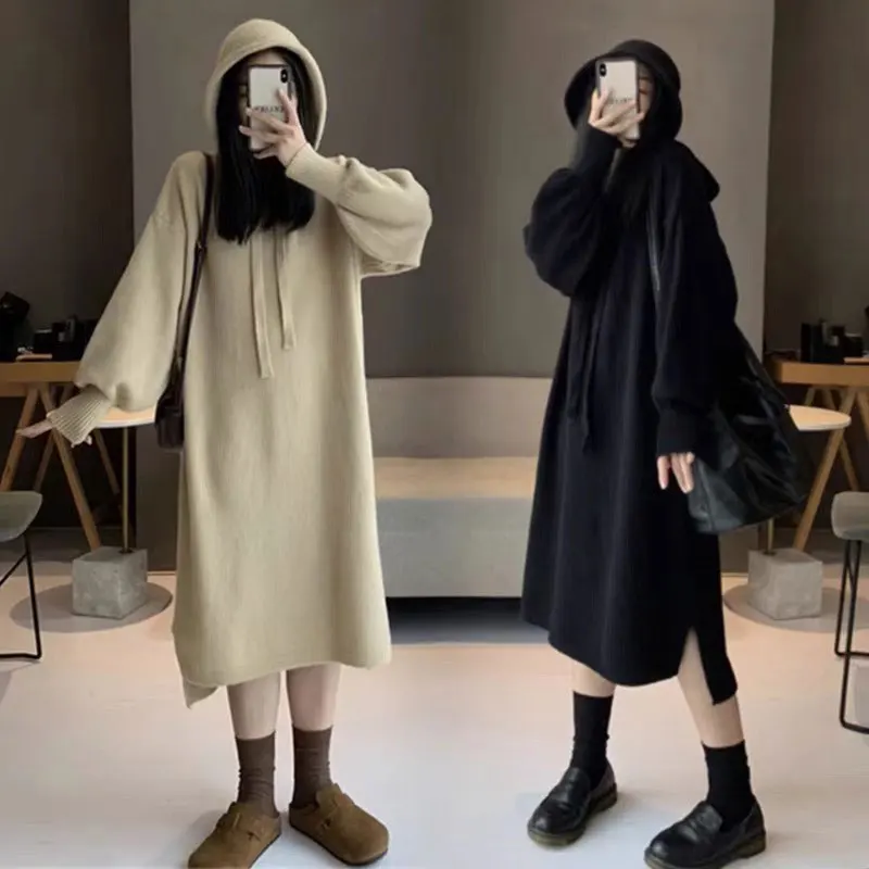 Long Hooded Knit Dress Women 2024 New Autumn Winter Loose Thick Warm Sweater Dresses Long Sleeve Elastic Bottoming Dress Female
Long Hooded Knit Dress Women 2024 New Autumn Winter Loose Thick Warm Sweater Dresses Long Sleeve Elastic Bottoming Dress Female