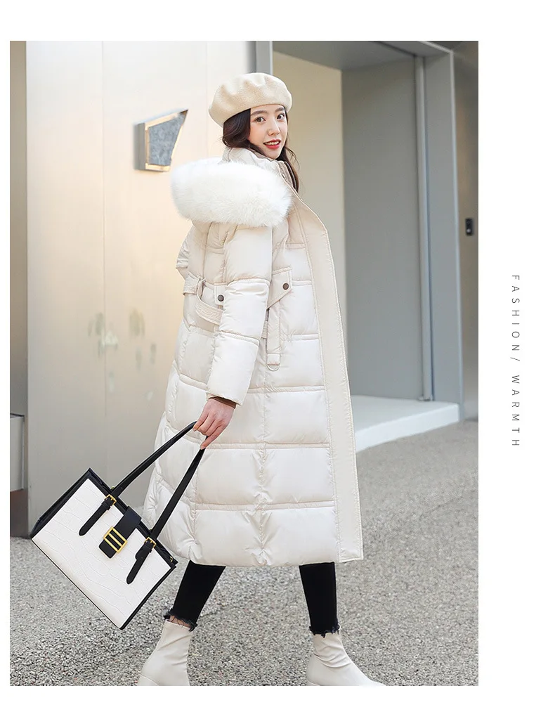Women Cotton-padded Jacket With Fur Hooded Long Bubble Coat Female Winter Warm Parkas Outerwear Puffer Overcoat with Belt Women Cotton-padded Jacket With Fur Hooded Long Bubble Coat Female Winter Warm Parkas Outerwear Puffer Overcoat with Belt
