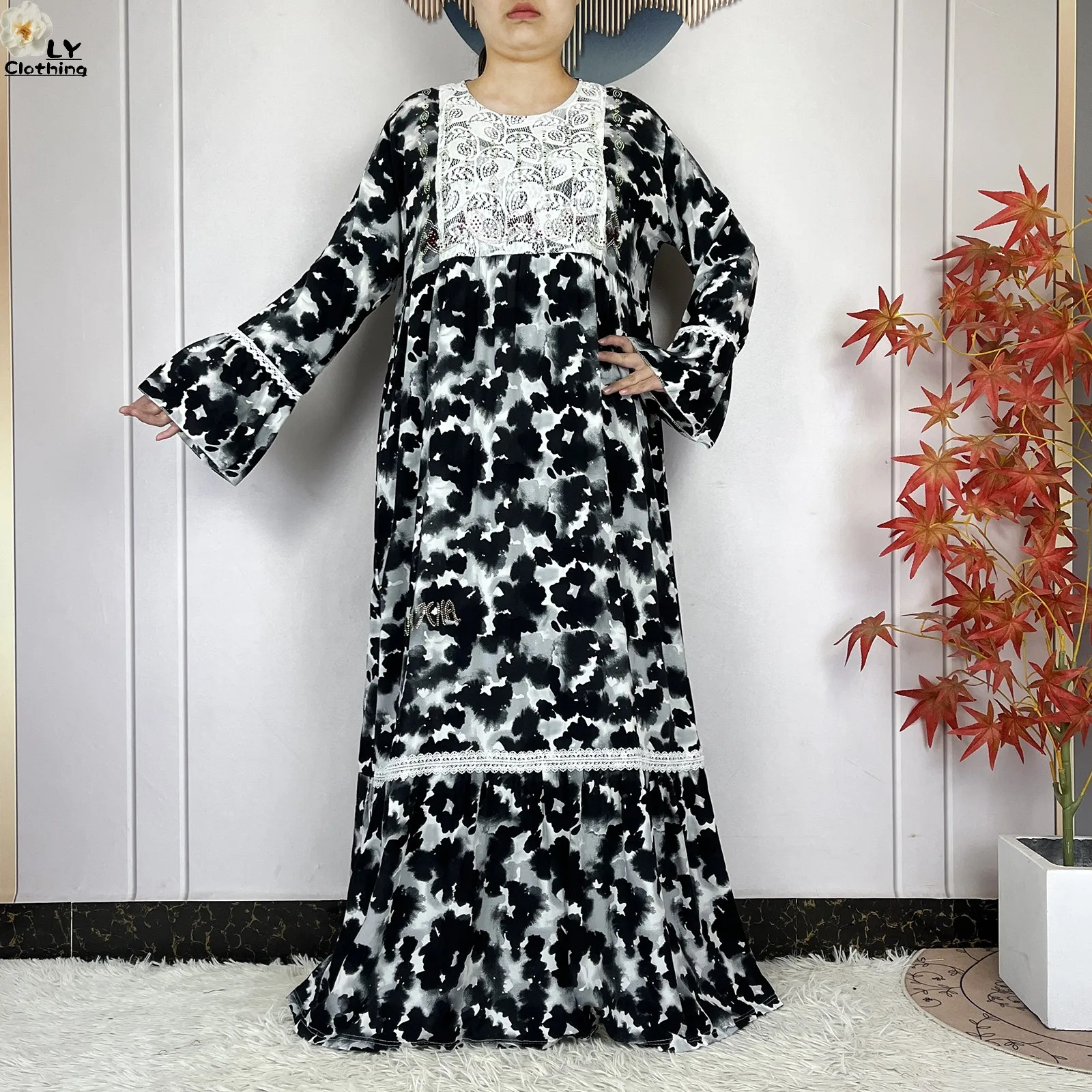 فستان نسائي جديد موضة 2026 بتصميم زهري وأكمام طويلة من القطن مع وشاح كبير، قفطان دبي، فستان فضفاض كاجوال، فساتين أفريقية فستان نسائي جديد موضة 2026 بتصميم زهري وأكمام طويلة من القطن مع وشاح كبير، قفطان دبي، فستان فضفاض كاجوال، فساتين أفريقية