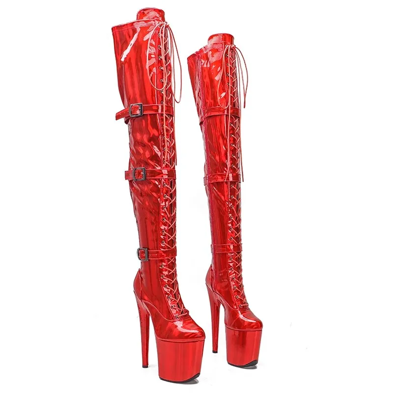 

Sexy Model Shows PU Upper 20CM/8Inch Women's Platform Party High Heels Thigh High Shoes Pole Dance Boots 430