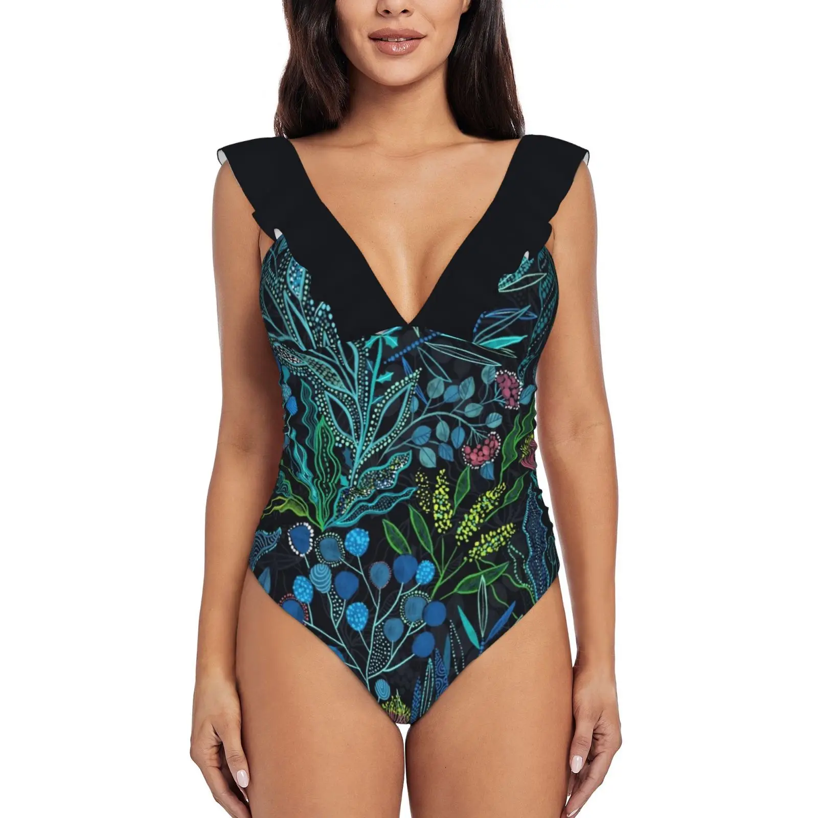 

Australian Plants And Flowers Women'S Ruffle One Piece Swimsuit Bodysuit One Piece Swimwear Bathing Suit Beachwear Australian