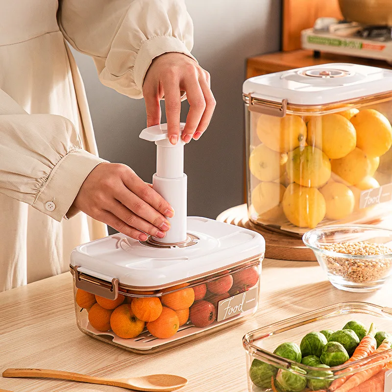 

kitchen organizer Boxes Vacuum Sealed Fresh-keeping Drain Water Refrigerator Transparent Plastic Fruit Food Containers Storage