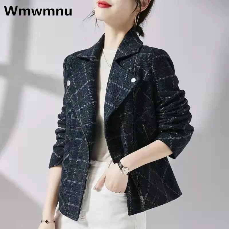 

Vintage Woolen Plaid Short Jackets Spring Fall Womens Coats Korean Fashion Loose Chaquetas Elegant Wool Blend Oversize Jaquetas