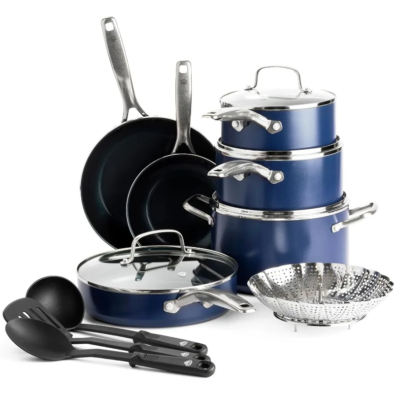 

Blue Diamond Cookware Diamond Infused Ceramic Nonstick, 14 Piece Cookware Pots and Pans Set, PFAS-Free, Dishwasher Safe