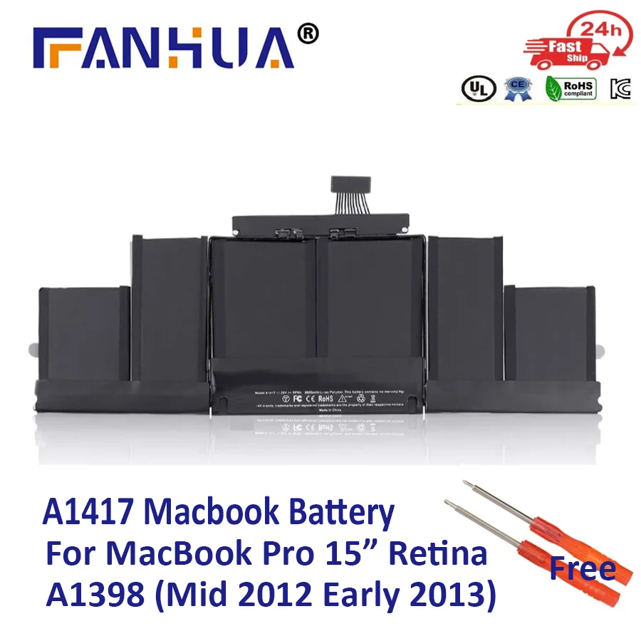 

A1417 Replacement battery for MacBook Pro 15 inch Retina A1398 (2012 Early-2013 Version) ME665LL/A ME664LL/A 11.26V/99Wh Battery