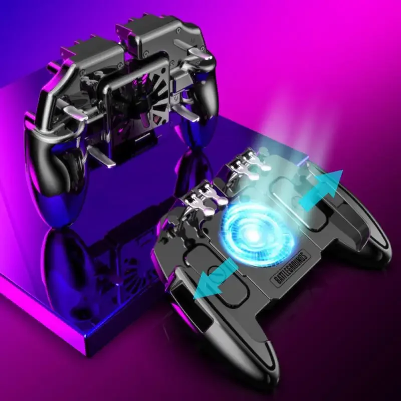 

Six Finger M11 PUBG Game Controller Gamepad Trigger Shooting Free Fire Cooling Fan Gamepad Joystick for IOS Android Mobile Phone