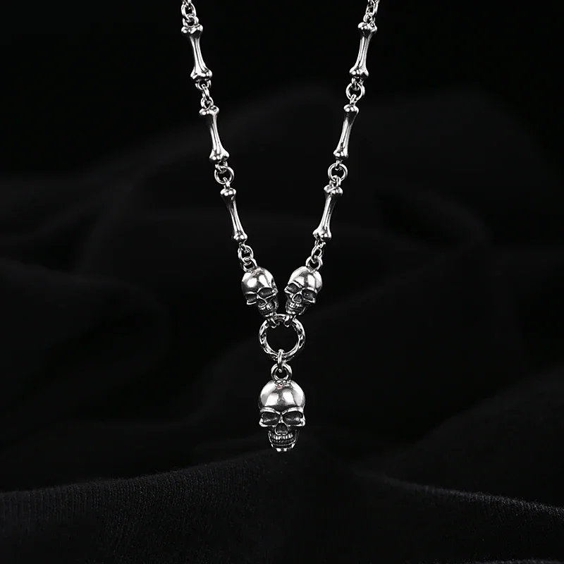 

Fashion Skull Head 925 Sterling Silver Pendant Necklace Choker Charm Skeleton Necklaces for Women Men Hip Hop Rock Jewelry