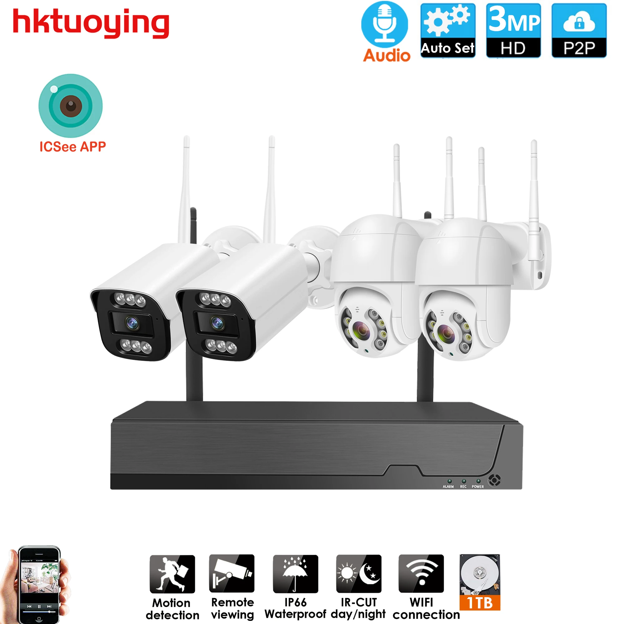 

XMEYE 4CH Audio CCTV System Wireless 3MP NVR Outdoor Indoor P2P Wifi IP Security Network Camera Surveillance Kit icsee