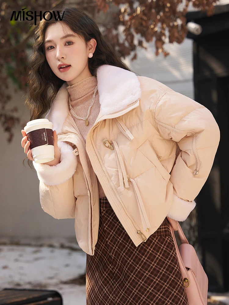 

MISHOW Lamb Wool Spliced Lapel Down Jacket Women 2023 Winter Korean Short Thick Down Coat Fashion Warm Puffer Jackets MXC57Y0026