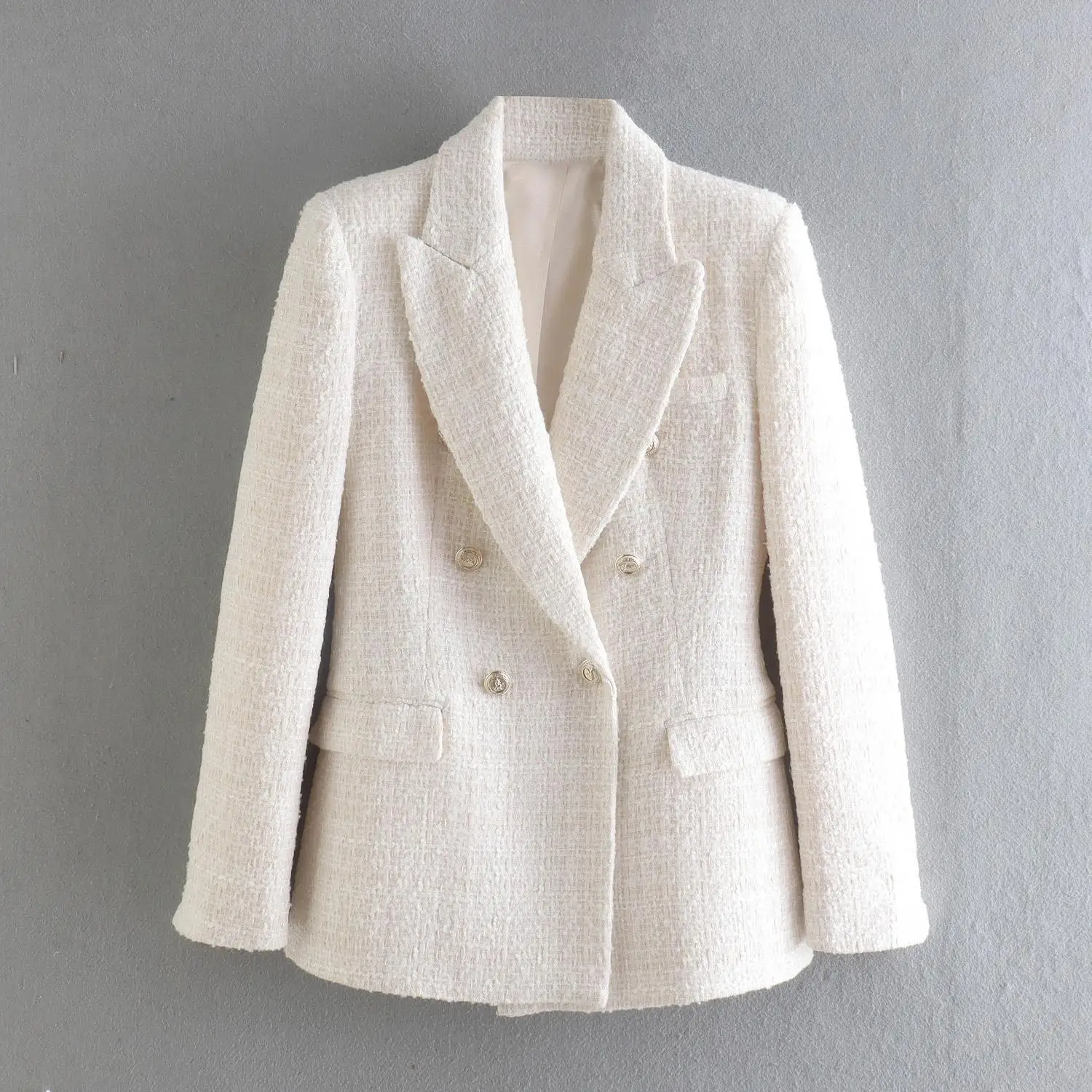 Europe and the United Fashion States women's Spring and autumn urban casual women's tweed double-breasted Beige suit jacket
Europe and the United Fashion States women's Spring and autumn urban casual women's tweed double-breasted Beige suit jacket