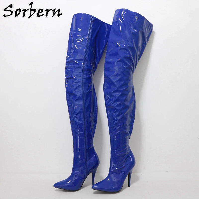 

Sorbern Unisex Style Royal Blue Boots Women Custom Wide Thigh Calf Fit Pointy Toes 12-14Cm High Heel Stilettos Fetish Boots