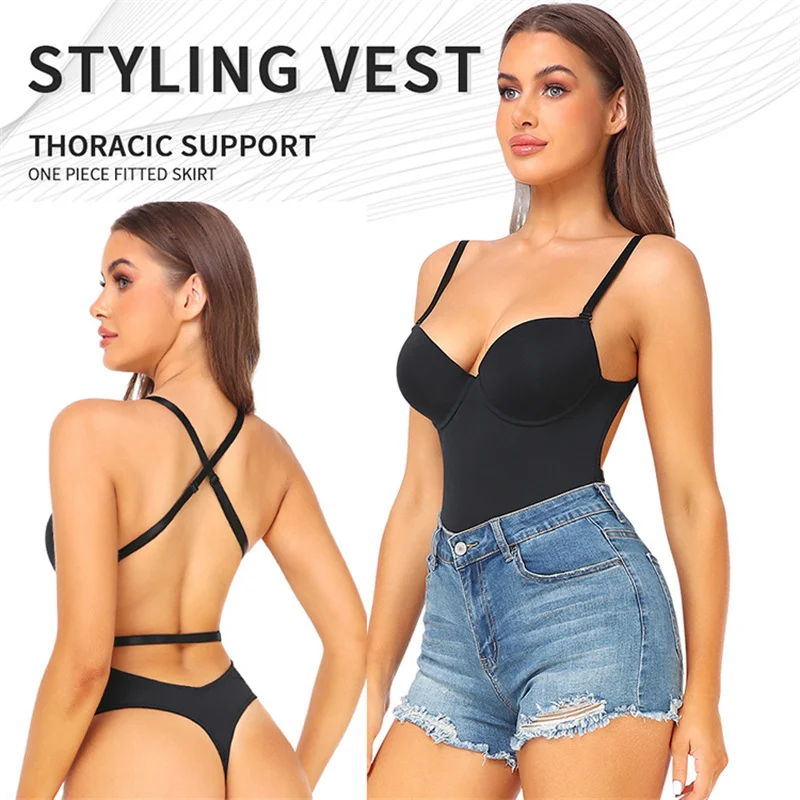 

Women's Criss Cross Shapewear Open Back Sleeveless Sexy Tank Bodysuit Spaghetti Strap Bodysuit Camisole Bustier Top