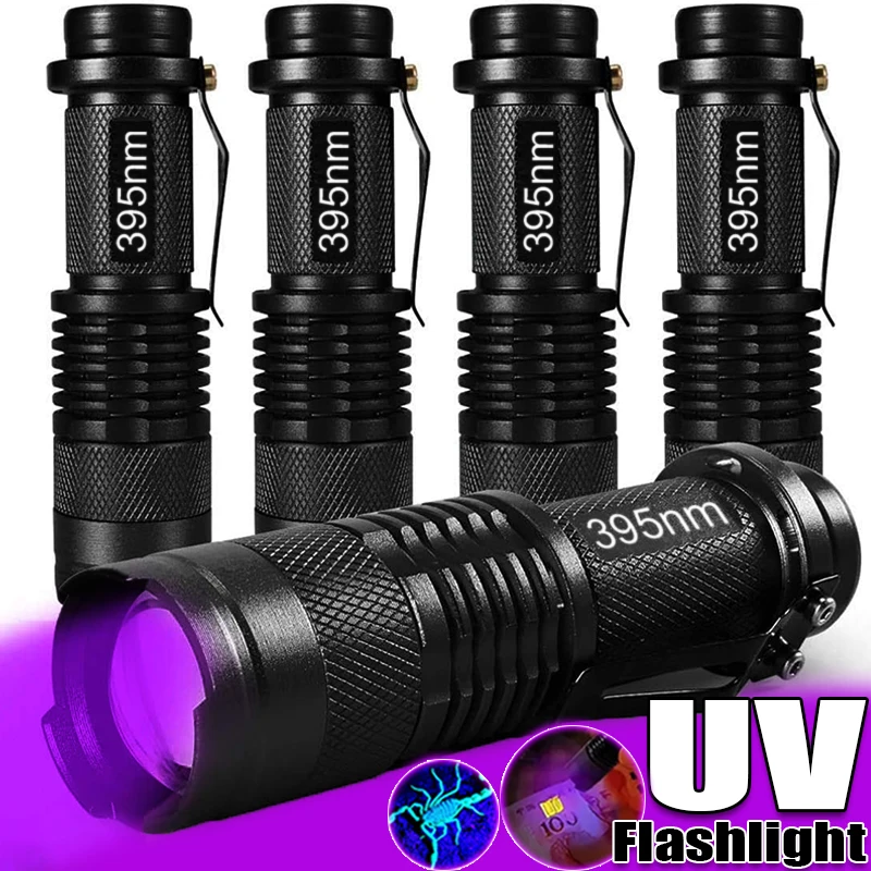 

LED UV Flashlights Purple Light Ultraviolet Zoomable Torches Pet Urine Stains Fluorescent Agent Detector Scorpion Hunting Tools