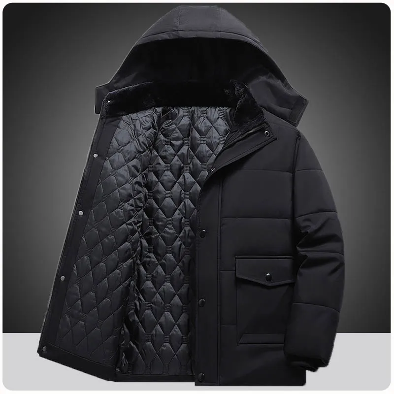 

Plus Size 7XL 8XL Winter Jacket Men Fleece Linning Outwear Parkas Coat Father Detachable Hooded Windbreaker Middle aged Clothing