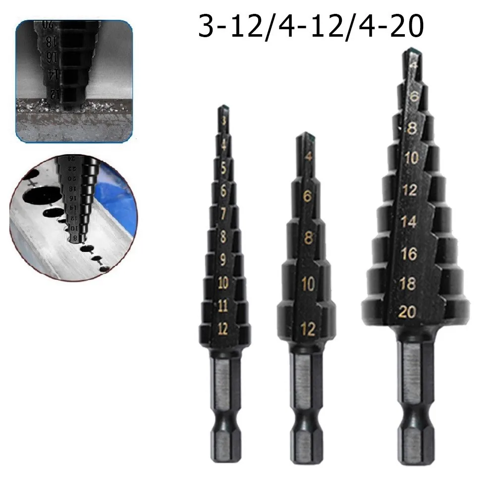 3PCS HSS Straight Groove Step Drill Bit Set Nitride Coated Wood/Metal Hole Cutter Drill 3-12mm 4-12mm 4-20mm Drilling Tools
3PCS HSS Straight Groove Step Drill Bit Set Nitride Coated Wood/Metal Hole Cutter Drill 3-12mm 4-12mm 4-20mm Drilling Tools
