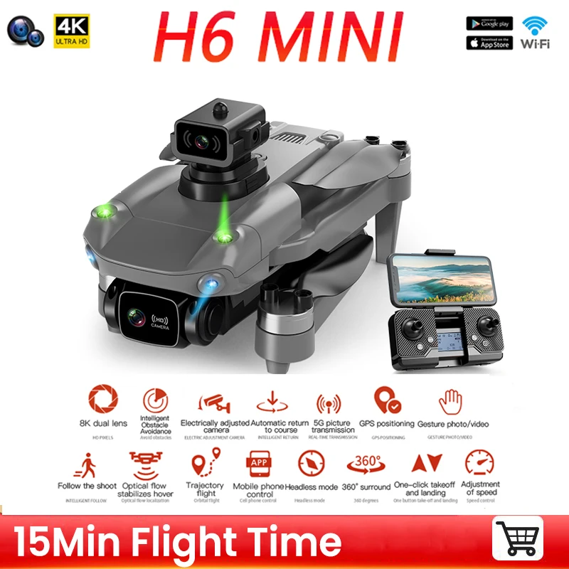 

New H6 GPS Brushless Motor Drone 4K Professional Dual Camera 2000M RC Distance Obstacle Avoidance Foldable Quadcopter Dron Toy