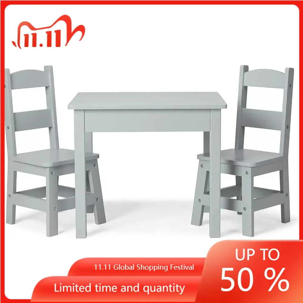 

Table & Chairs-Gray Furniture - Wooden Activity Play Table And Chairs Set For Kids Grey Tables and Sets of Children Beds Weigh