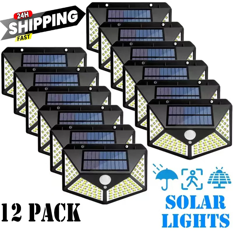 

2/4/6/8/12Pcs 100 LED Solar Wall Light Outdoor Solar Lamp PIR Motion Sensor Solar Powered Sunlight Street Light for Garden Light