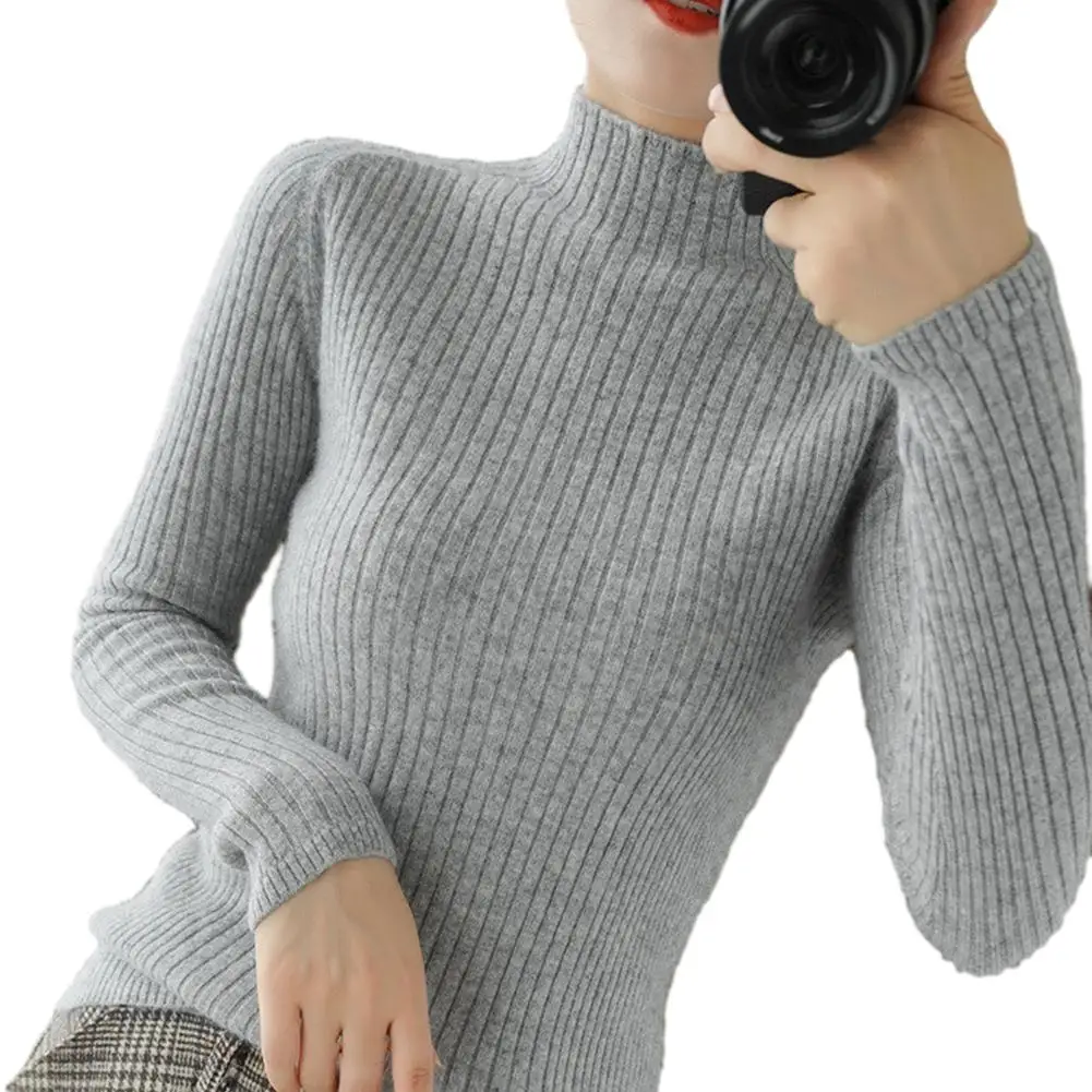 

Fall Winter Stylish Women's Knitted Sweater Slim Fit Half Turtleneck Pullover Comfortable Cashmere Wool Blend Perfect for Lady