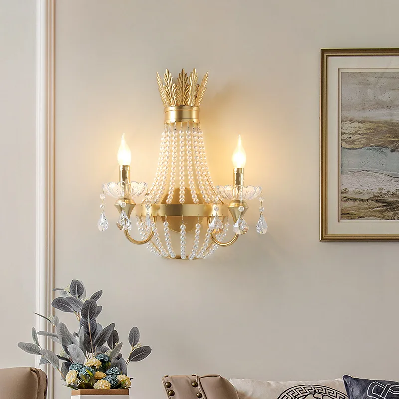

French light luxury romantic crystal wall lamp living room corridor bedroom bedside retro candle wall lamp LED crystal wall lamp