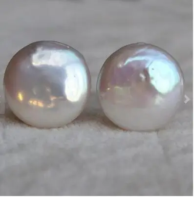 

Perfect Pearl Jewelry,AAA 14MM White Color Coin Shape Real Freshwater Pearl Earrings,Huge Pearl Jewelry,Wedding Earring
