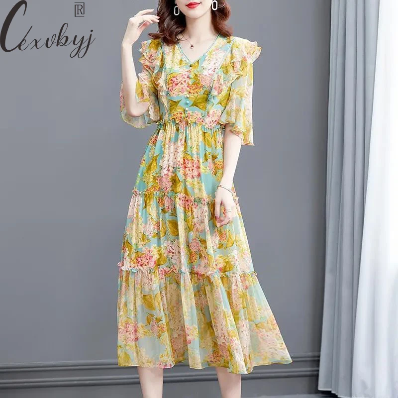 Women Elegant Floral Dress 2024 Spring Summer V-Neck Beach Vacaction Vestidos Oversized Half Sleeve Ruffles Party Dress Loose
Women Elegant Floral Dress 2024 Spring Summer V-Neck Beach Vacaction Vestidos Oversized Half Sleeve Ruffles Party Dress Loose