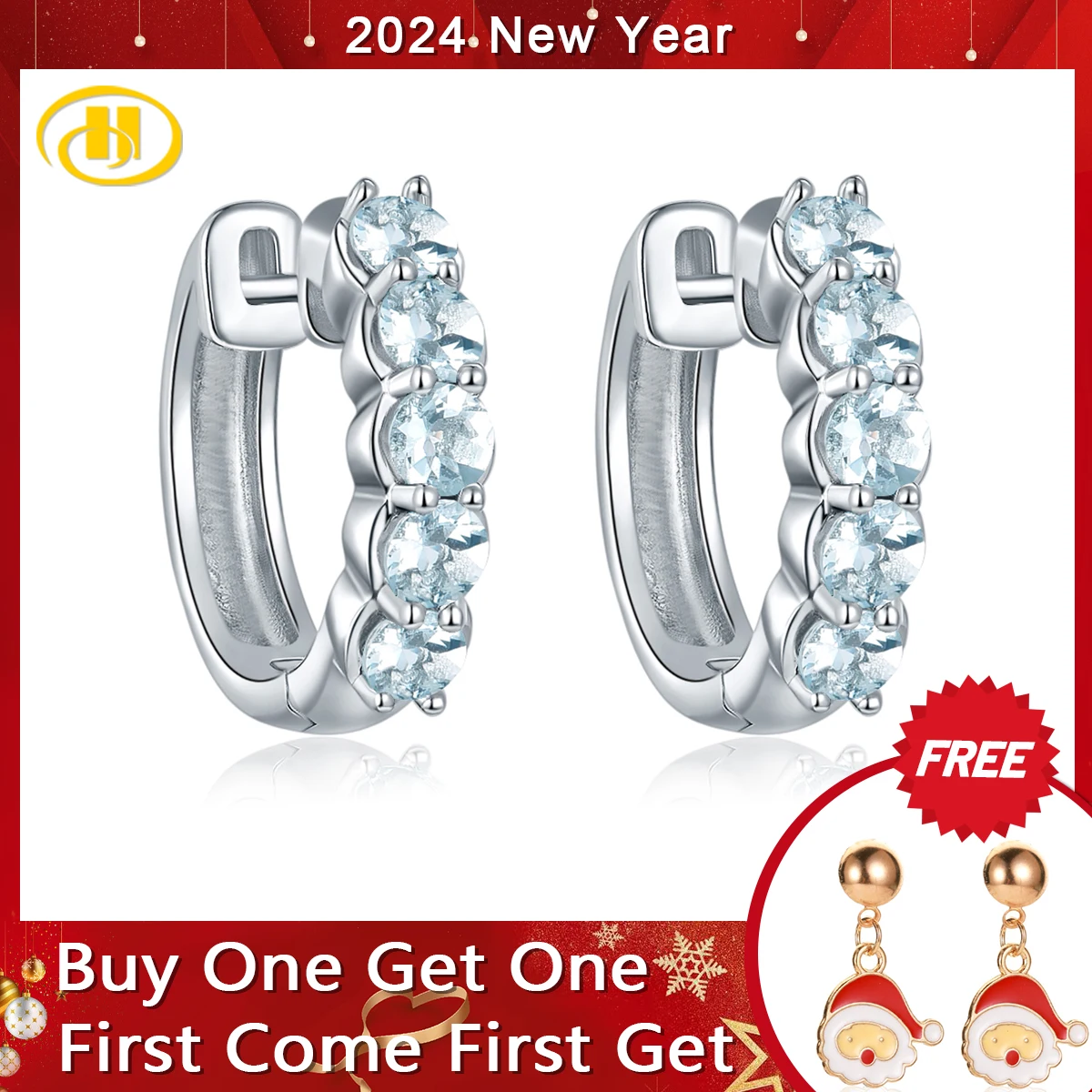 

Natural Aquamarine Sterling Silver Hoop Earrings 1 Carat Genuine Gemstone Women Romantic Style Fine Jewelry for Anniversary Gift