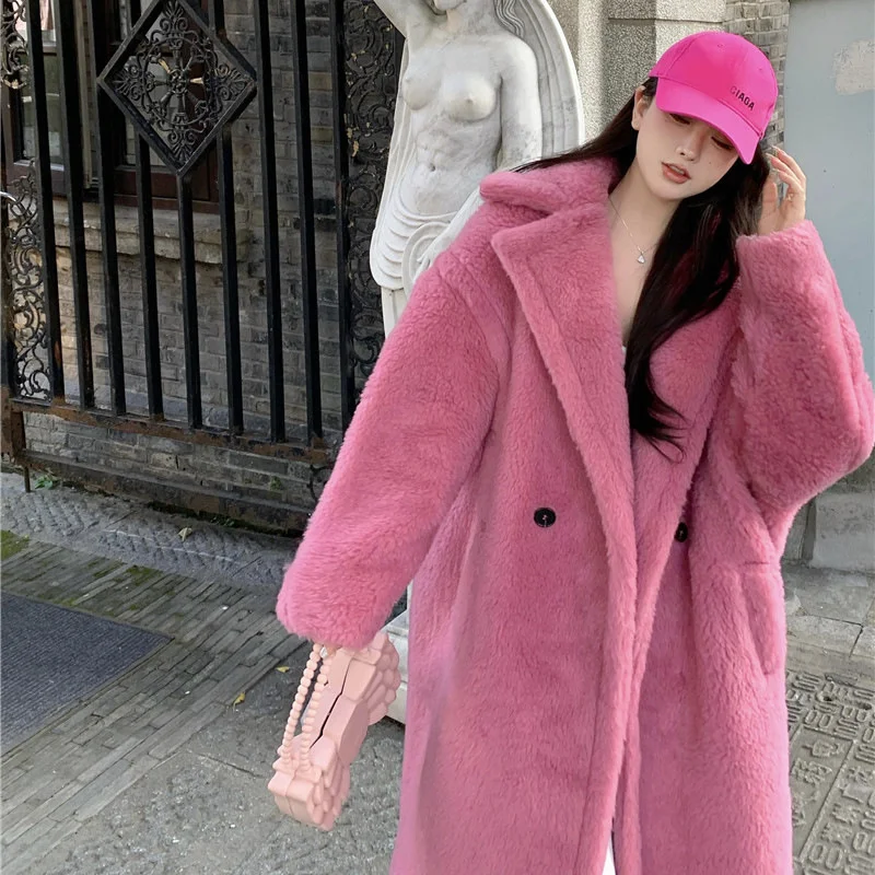 Плюшевая куртка с отложным воротником, теплое пальто, свободная верхняя одежда, зимняя утепленная женская толстая длинная куртка из искусственного меха в Корейском стиле 
Плюшевая куртка с отложным воротником, теплое пальто, свободная верхняя одежда, зимняя утепленная женская толстая длинная куртка из искусственного меха в Корейском стиле