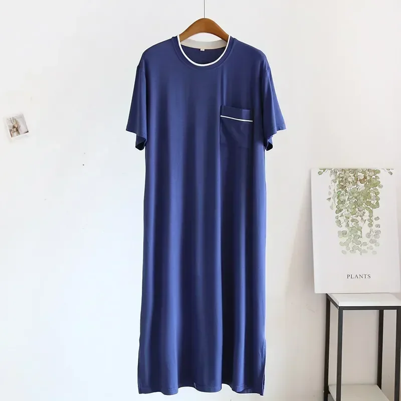 

Nightdress Home Nightgown Mid-length Short for Thin Bath One-piece Sleeve Summer Men Men's Spring Dress Modal Sleep Nightwear