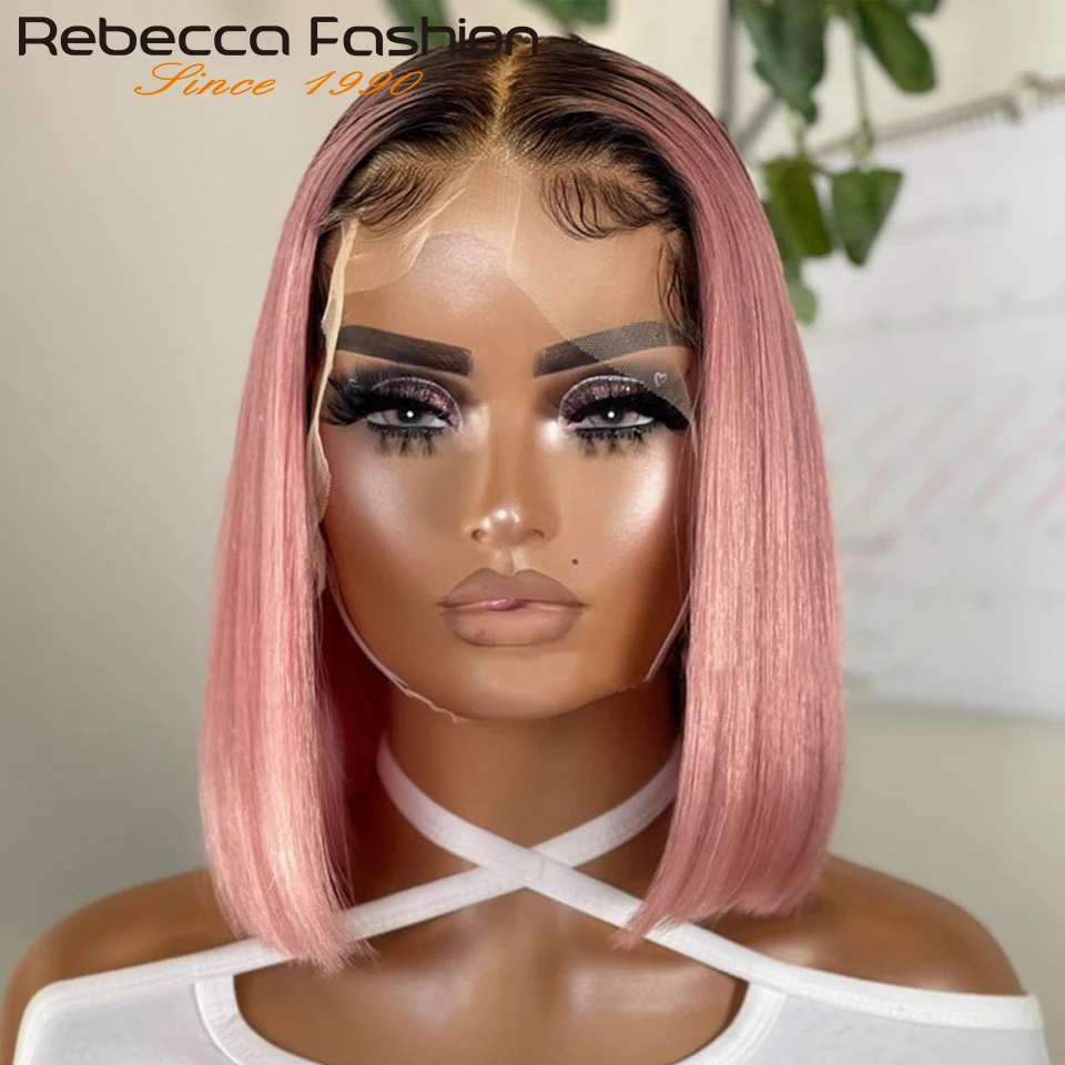 

Short Cut Colored Pink Bob Lace Wigs Blonde Human Hair Wigs 180D Transparent Ombre Brazilian Pink Straight Lace Front Wigs