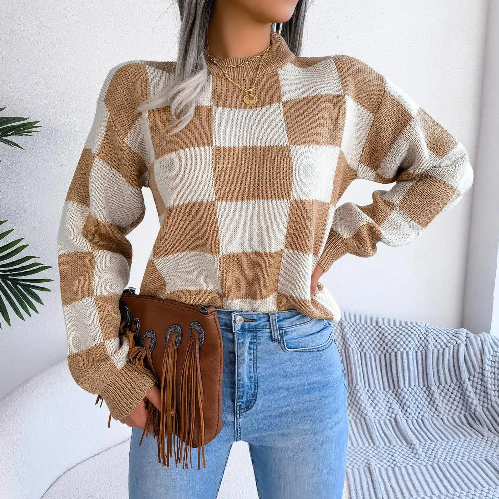 O-neck Long Sleeve Knitted Sweater Stylish Women's Autumn Winter Knit Sweater Tops O-neck Long Sleeve Loose Pullover Plaid Print
O-neck Long Sleeve Knitted Sweater Stylish Women's Autumn Winter Knit Sweater Tops O-neck Long Sleeve Loose Pullover Plaid Print