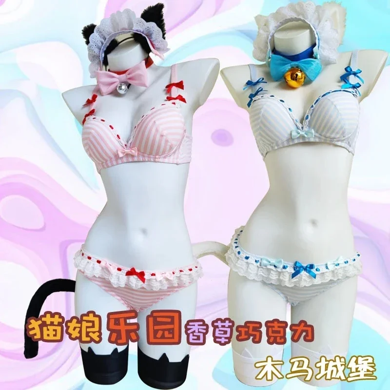 

NEKOPARA Chocola Vanilla Cosplay Costume Women Underwear Cute Cat Suit wig Lolita Girls Sexy Lingeries Swimsuit For Women Summer