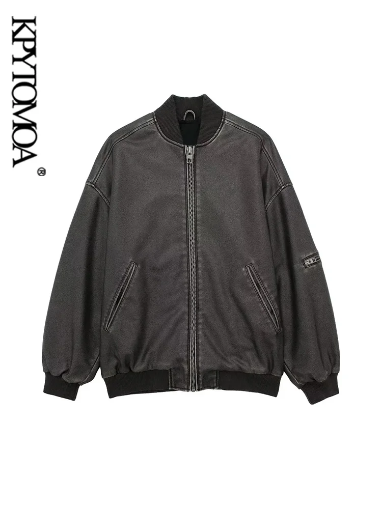 KPYTOMOA Women Fashion Oversized Faux Leather Bomber Jacket Coat Vintage Long Sleeve Front Zipper Female Outerwear Chic Tops
KPYTOMOA Women Fashion Oversized Faux Leather Bomber Jacket Coat Vintage Long Sleeve Front Zipper Female Outerwear Chic Tops