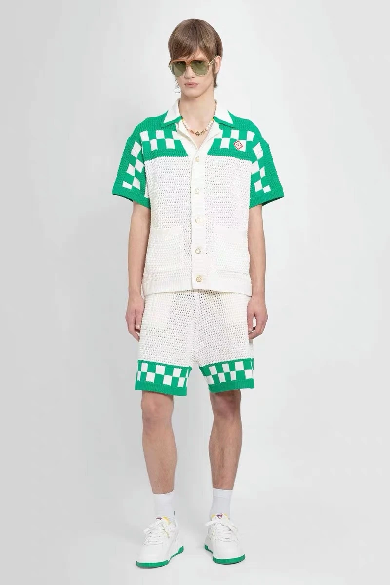 Hip Hop Green Grid Cardigan Casablanca Jacquard Sweater Men Women Short Sleeve Cardigan Pearl Buttons Sweatshirts
Hip Hop Green Grid Cardigan Casablanca Jacquard Sweater Men Women Short Sleeve Cardigan Pearl Buttons Sweatshirts