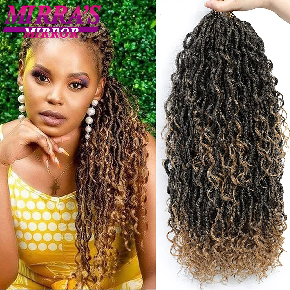 

Ombre Goddess Locs Crochet Hair 14/20 Inch Faux Locs Braids Curly Ends Pre Looped Synthetic Braiding Hair Extensions for Women