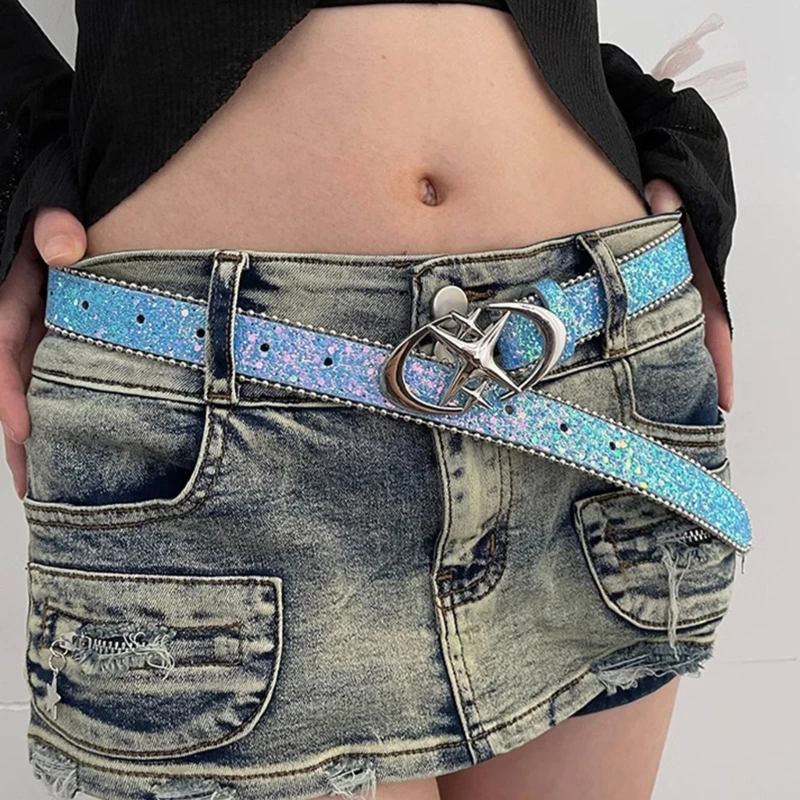 

Y2K Adult Waist Belt with Pin Buckle Luxurious Ladies Full Sequins Waistband