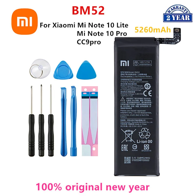 

Xiao mi 100% Orginal BM52 5260mAh Battery For Xiaomi Mi Note 10 Lite / Mi Note 10 Pro / CC9pro CC9 Pro Phone Batteries+Tools
