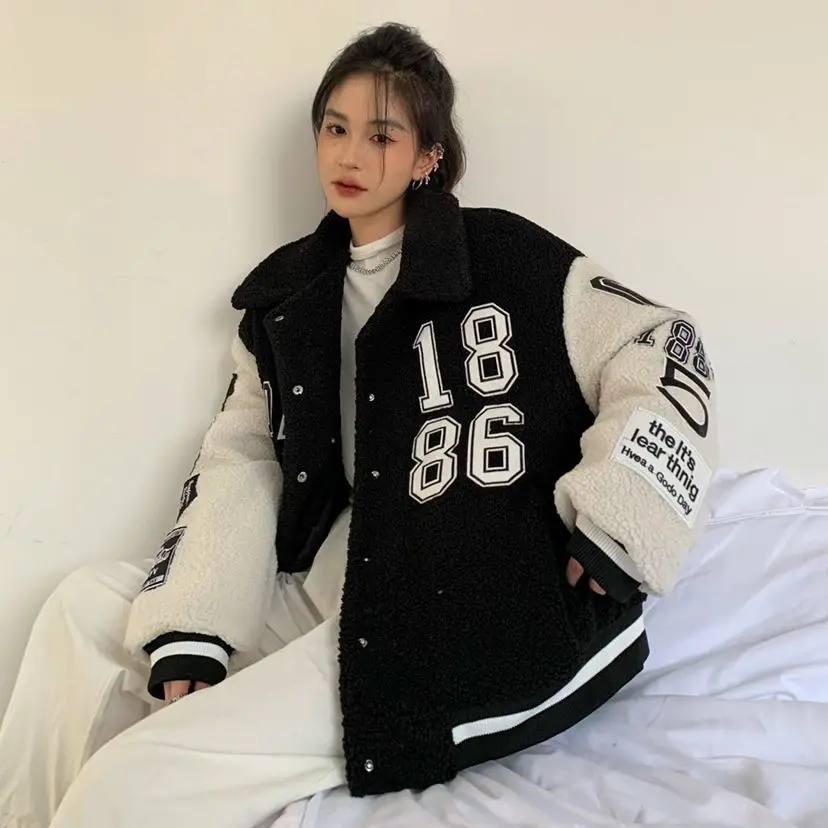 

Autumn and winter cotton-padded jacket women's 2021 new Korean style color matching loose niche imitation lamb wool coat