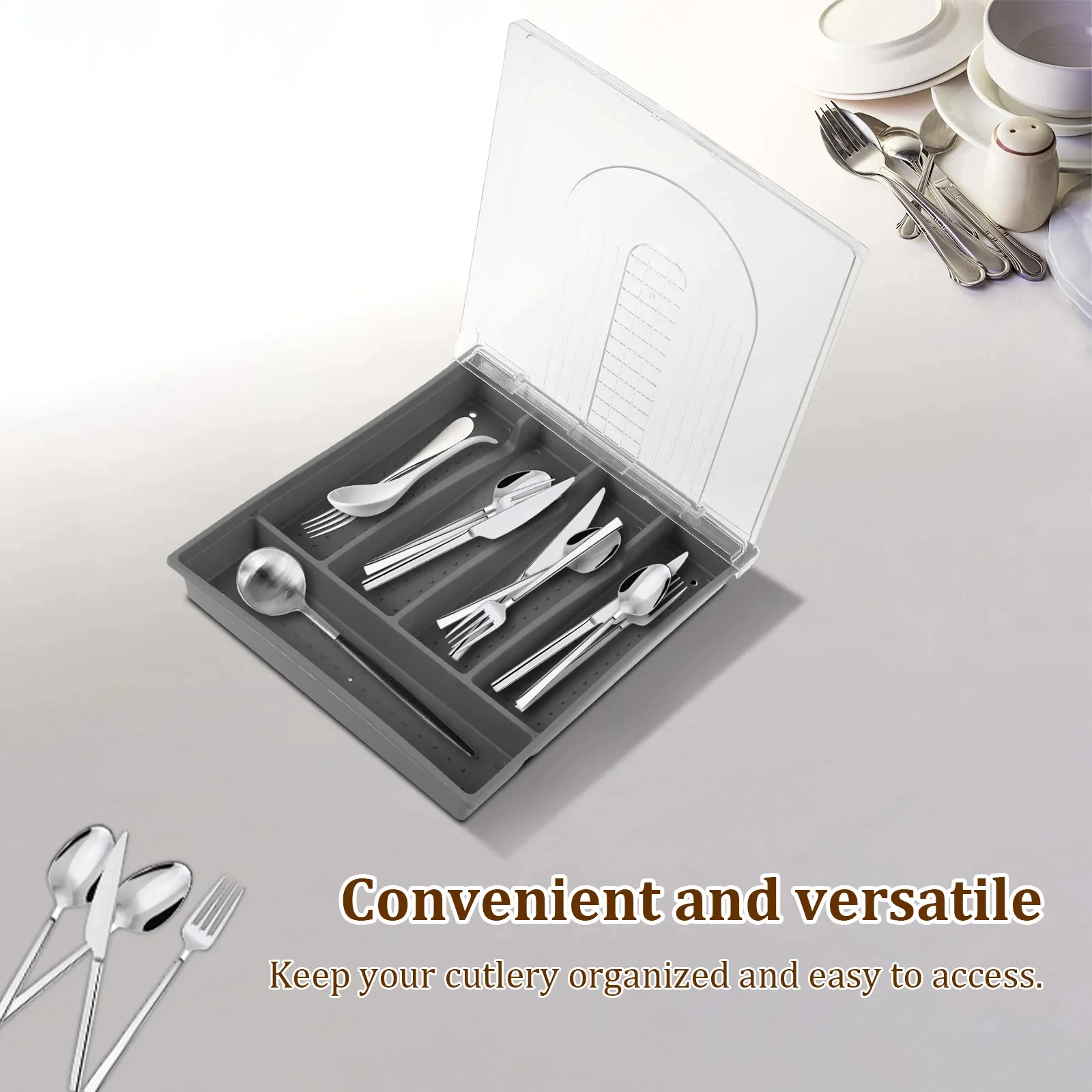 Portable Utensil Storage Box Sealed Dustproof Cutlery Organiser Trays with Lid for Kitchen Spoons Forks Knives Organiser New 
Portable Utensil Storage Box Sealed Dustproof Cutlery Organiser Trays with Lid for Kitchen Spoons Forks Knives Organiser New