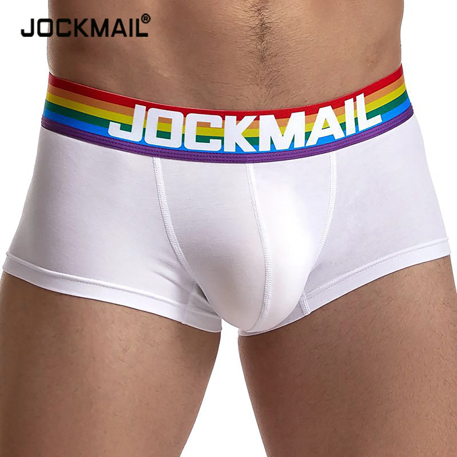 

JOCKMAIL Rainbow Stripe Print Boxers Men's Ice Silk Underwear Sexy Underpants Letter Pouch Soft Briefs Gay Panties Cuecas