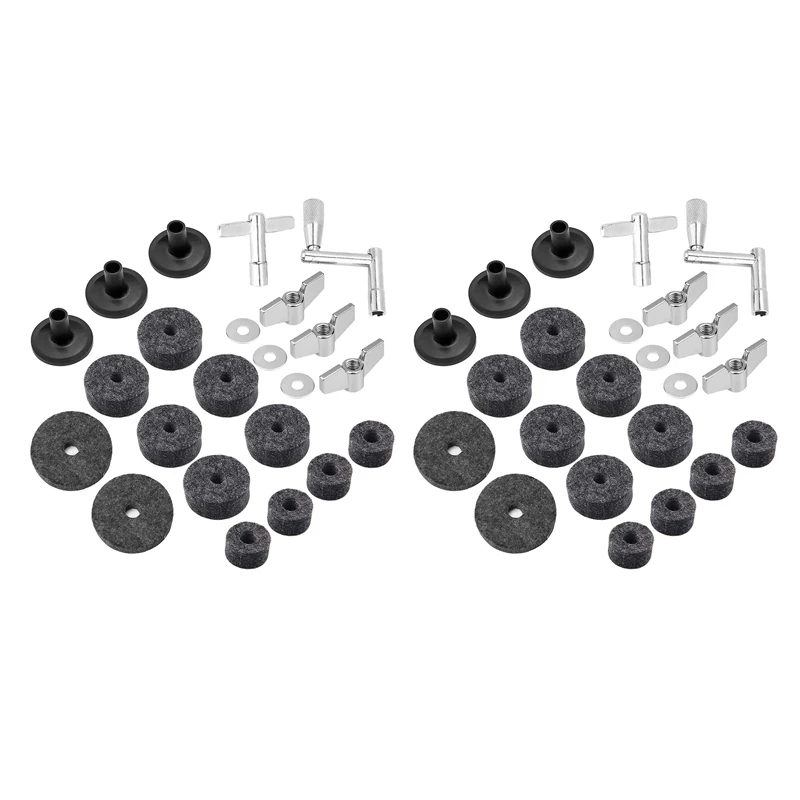 

46 Pieces Cymbal Felts Hi-Hat Clutch Felt Hi Hat Cup Felt Cymbal Sleeves With Base Wing Nuts Cymbal Washer (Gray)