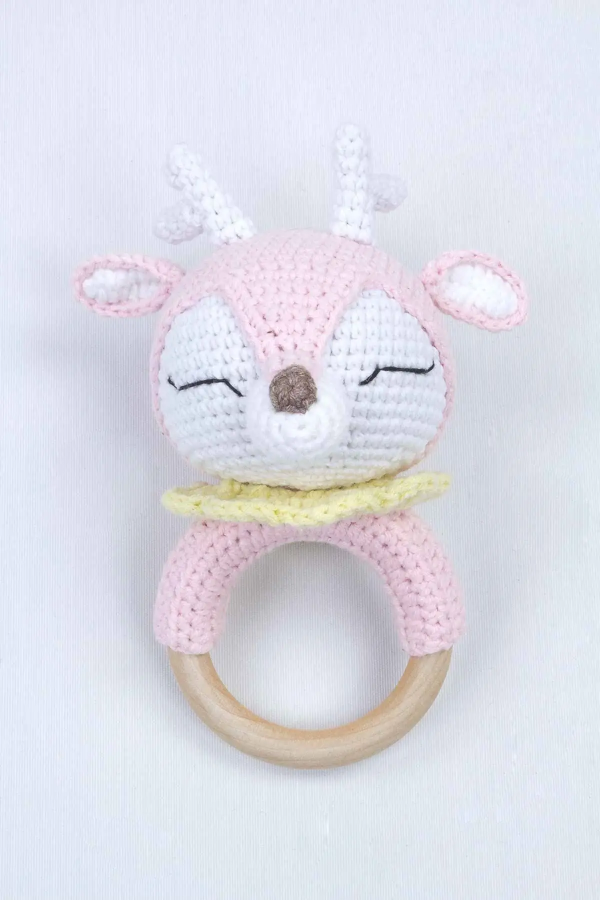 

Pink Organic Handmade Amigurumi Deer Rattle Toy