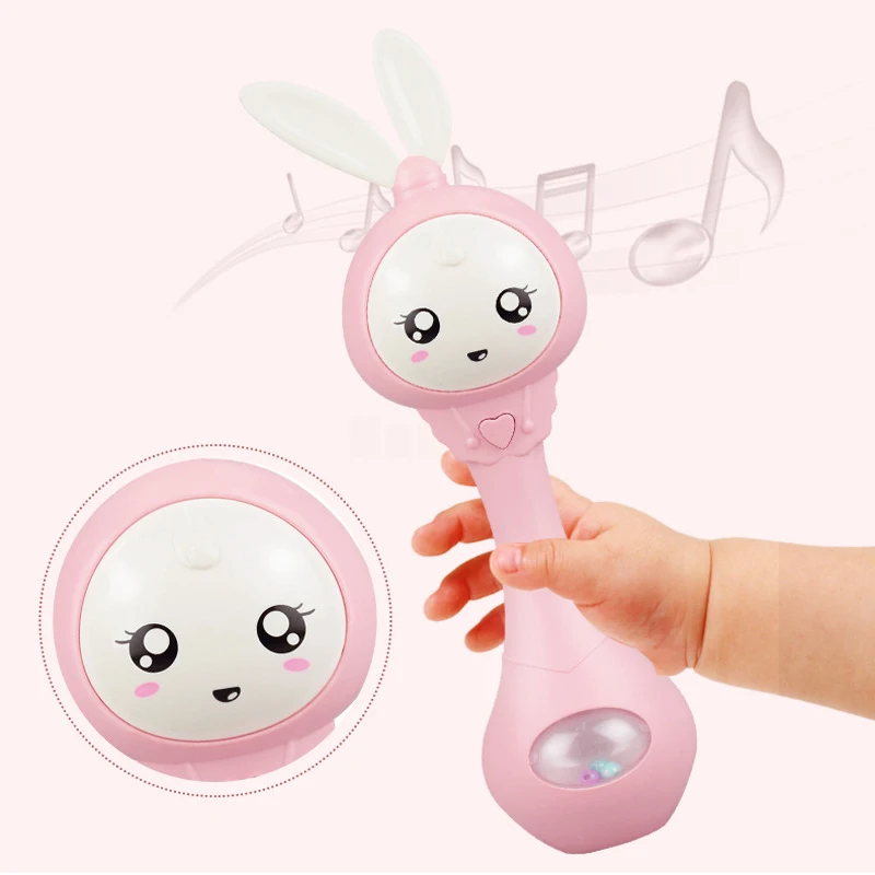 

Baby Music Flashing Rattle Toys Rabbit Teether Hand Bells Mobile Infant Stop Weep Tear Rattles Newborn Early Educational Toy 18M