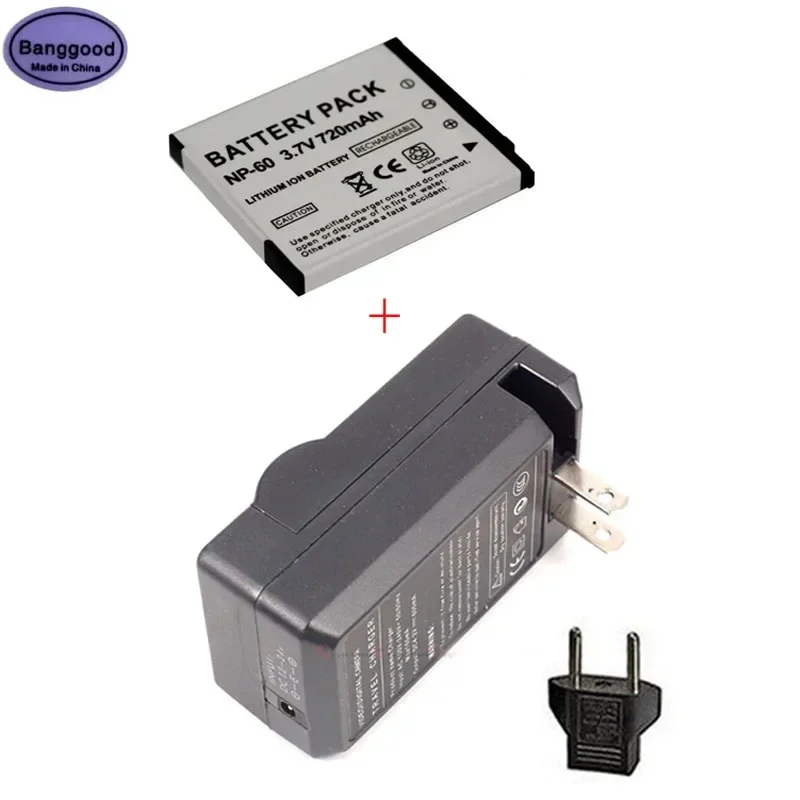 

720mAh CNP-60 NP-60 CNP60 NP60 Camera Battery + AC Charger for Casio Exilim EX-FS10 EX-S10 EX-S12 EX-Z80 EX-Z85 EX-Z90 EX-Z9