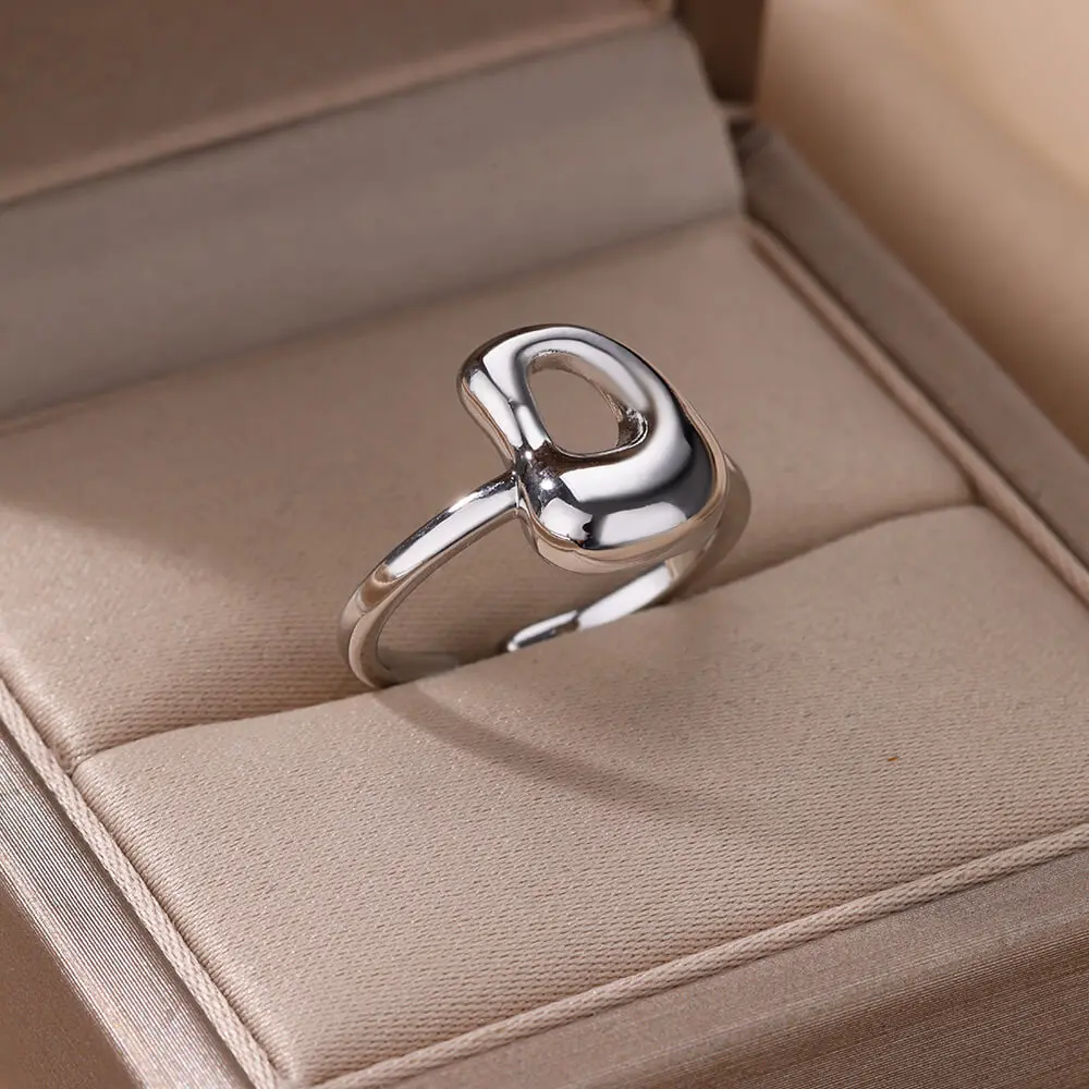 Chunky Initial Letter Ring Gold Stainless Steel Vintage Alphabet Jewelry for Women Chunky Initial Letter Ring Gold Stainless Steel Vintage Alphabet Jewelry for Women