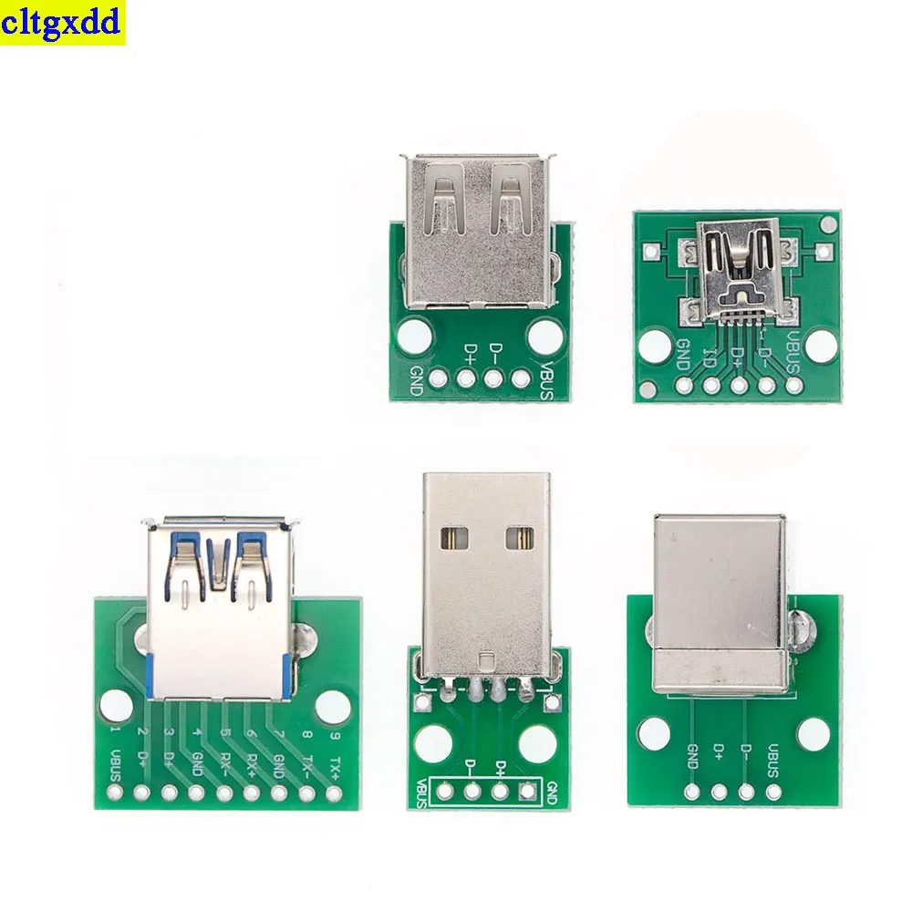 

1PCS DIY Male Connector / MINI MICRO USB to DIP Adapter 2.54mm 5pin Female Connector B Type USB2.0 Female PCB Converter USB 3.0