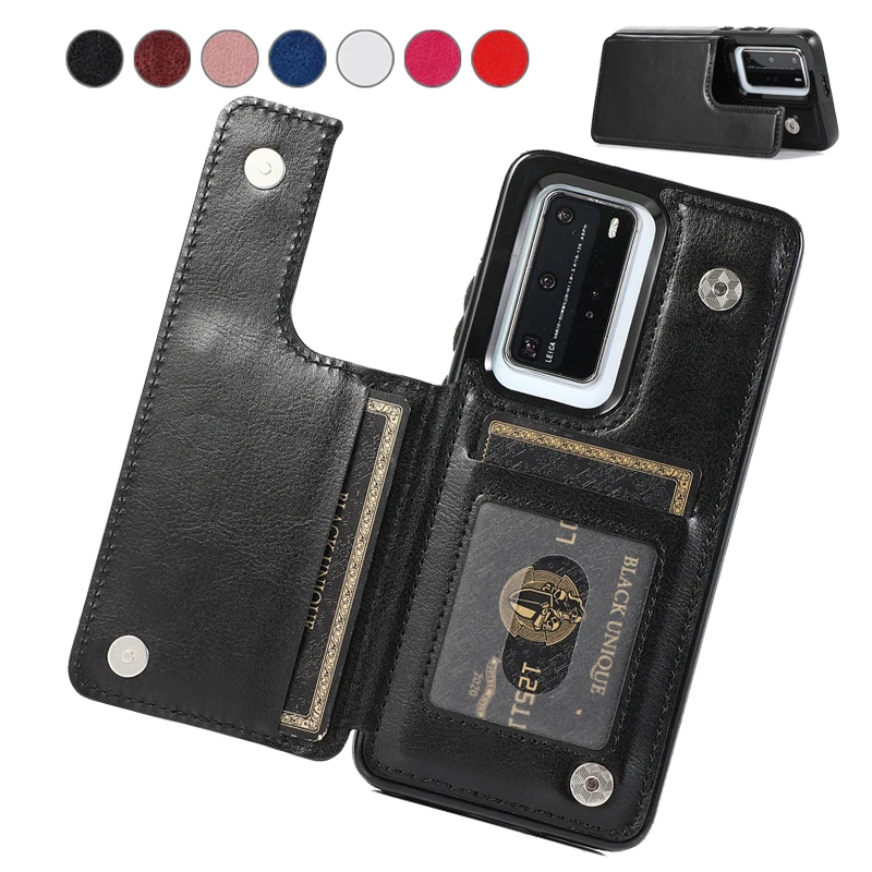 

Wallet Double Buckle Flap Protective Leather Case For Huawei P40 P40 Lite P40 Pro P30 Mate 40 30 20 Maimang 7 Fall Prevention